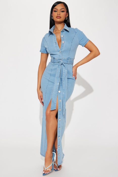 Blue jean dress fashion nova sales
