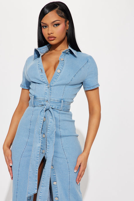 Denim Short Sleeve Shirt Dress