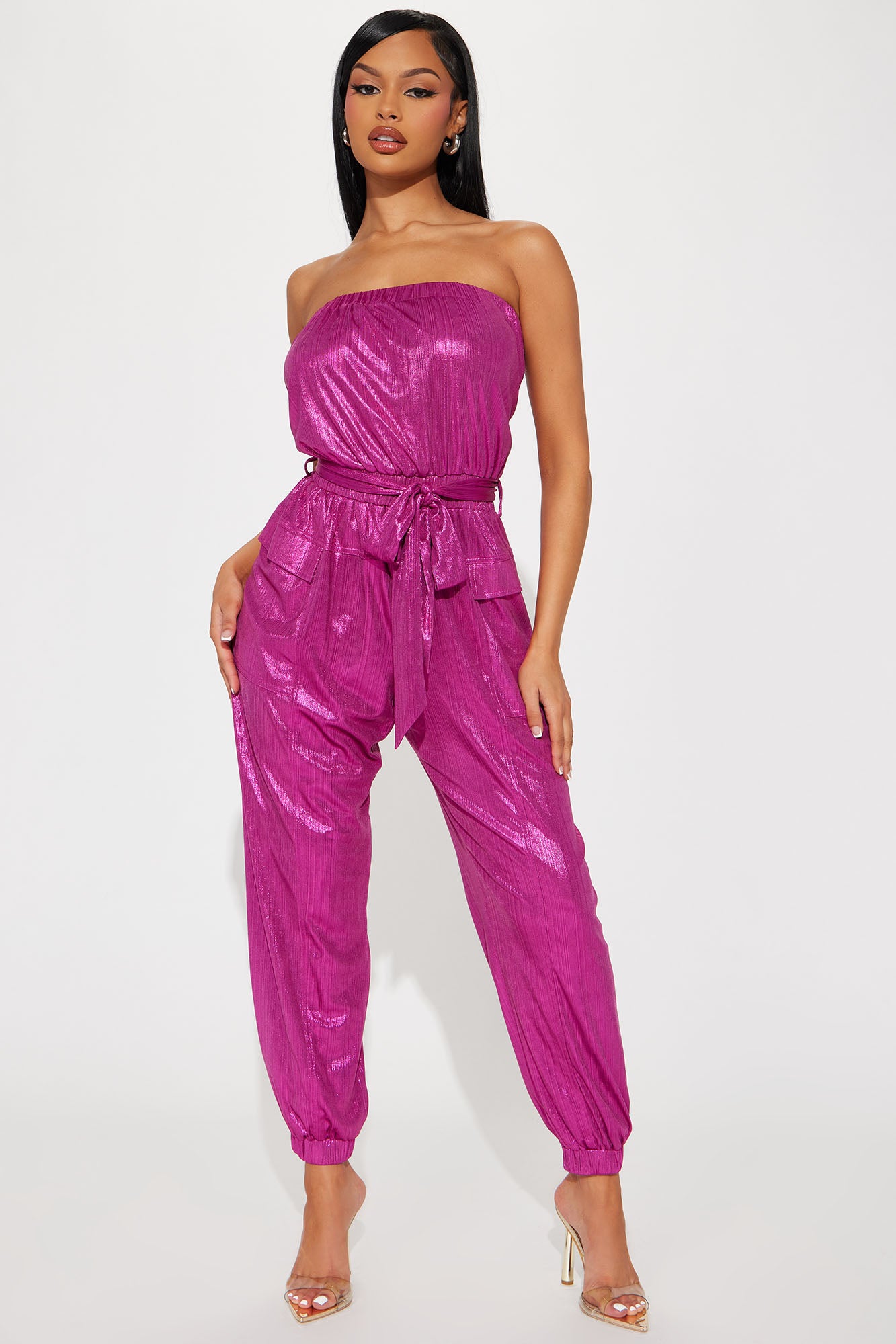 Pink metallic hotsell jumpsuit