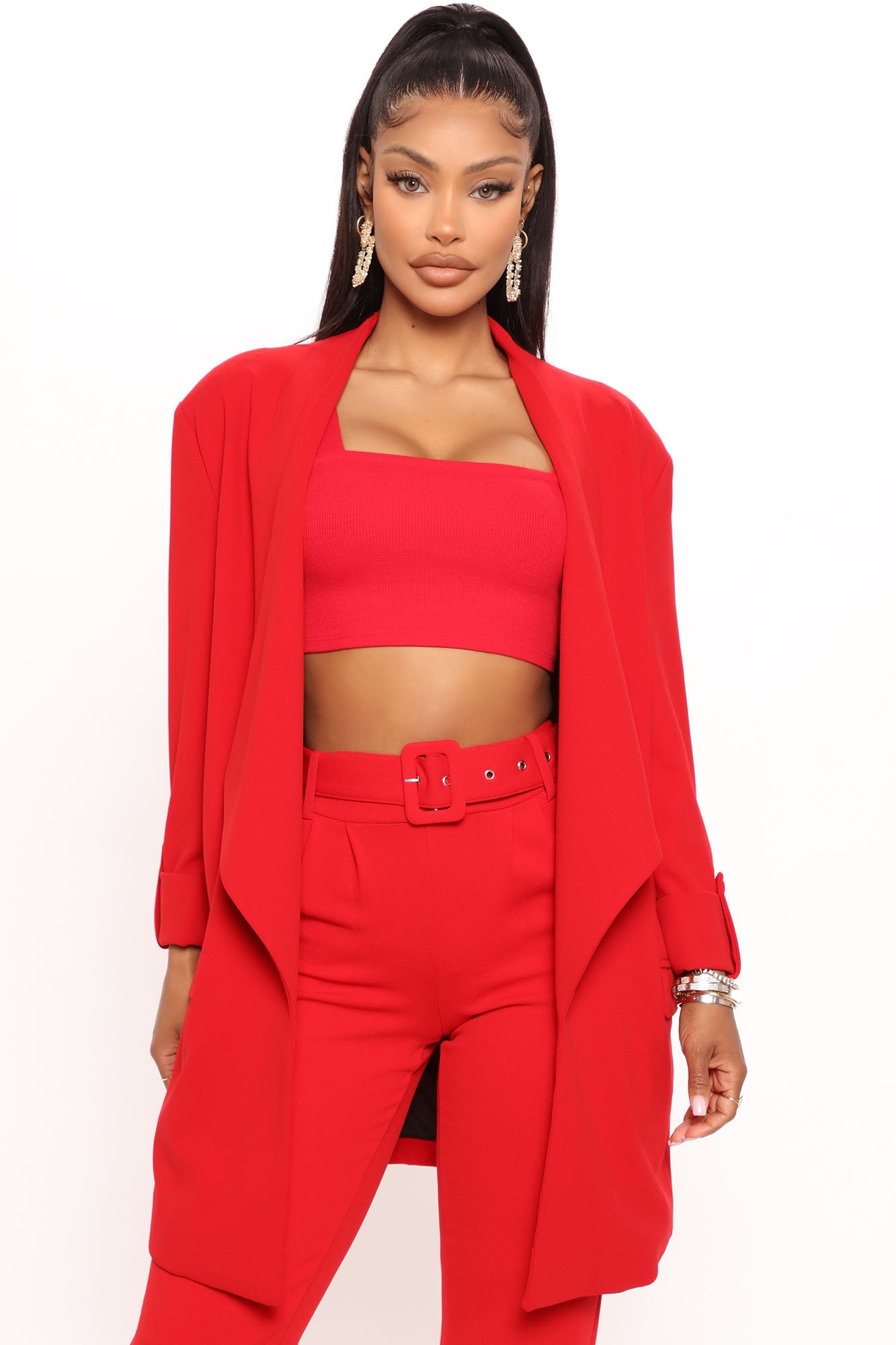 Red open clearance front blazer