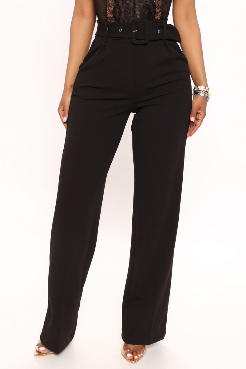 Celine Belted Wide Leg Pant - Black | Fashion Nova, Pants | Fashion Nova
