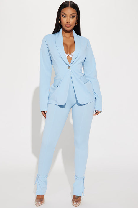 Blue double breasted Wide Leg Pant Suit - relaxed fit | Sumissura
