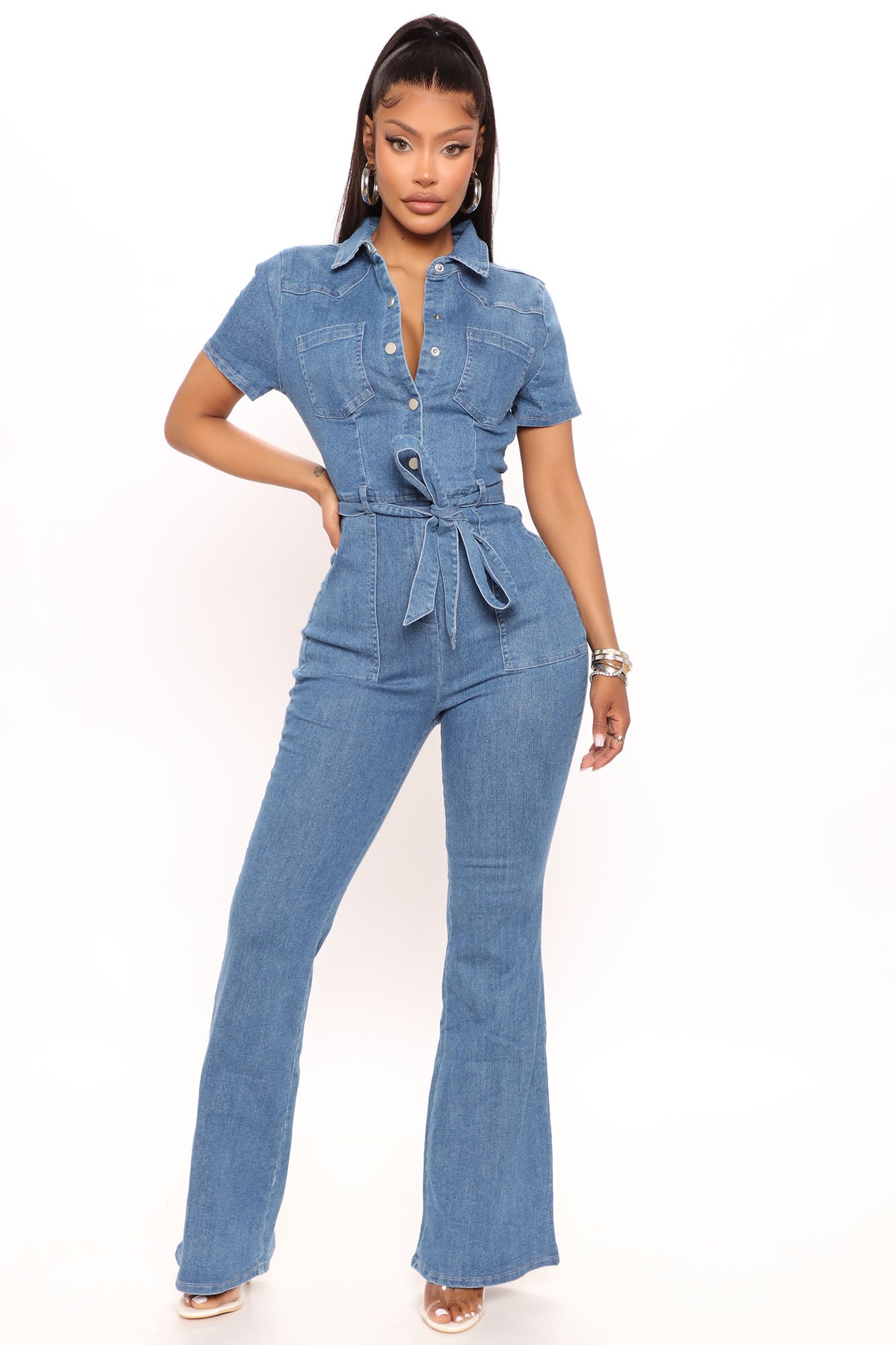 Bebe denim jumpsuit for women top