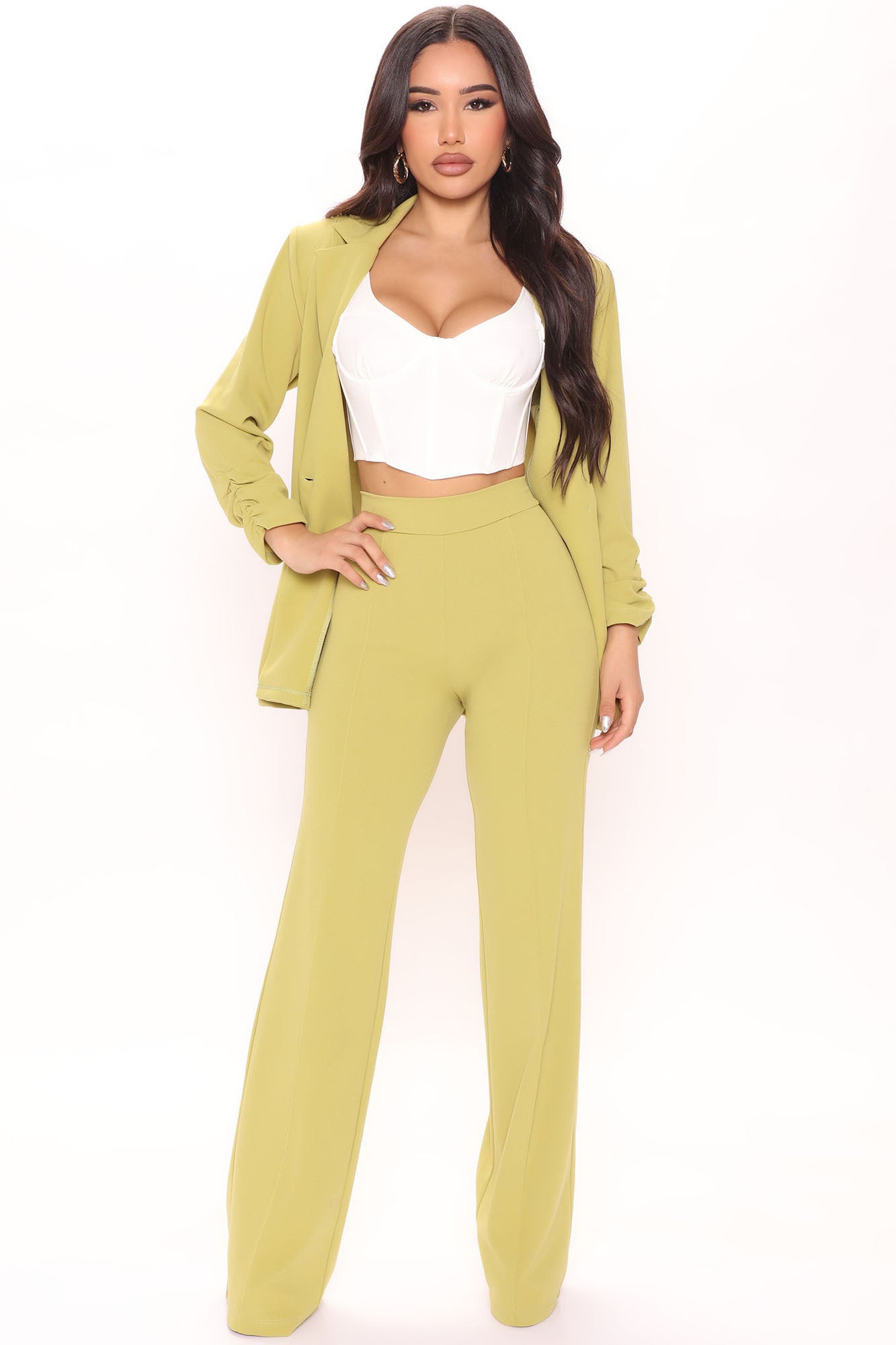 Victoria High Waisted Dress Pants Chartreuse