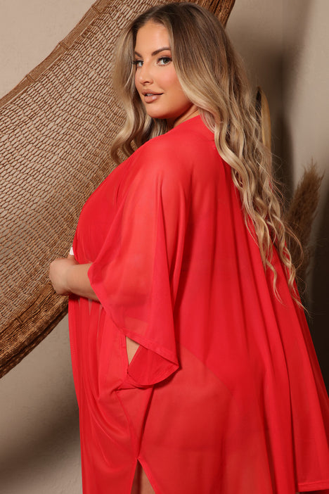 Maui Mix And Match Mesh Cover Up Kimono Red