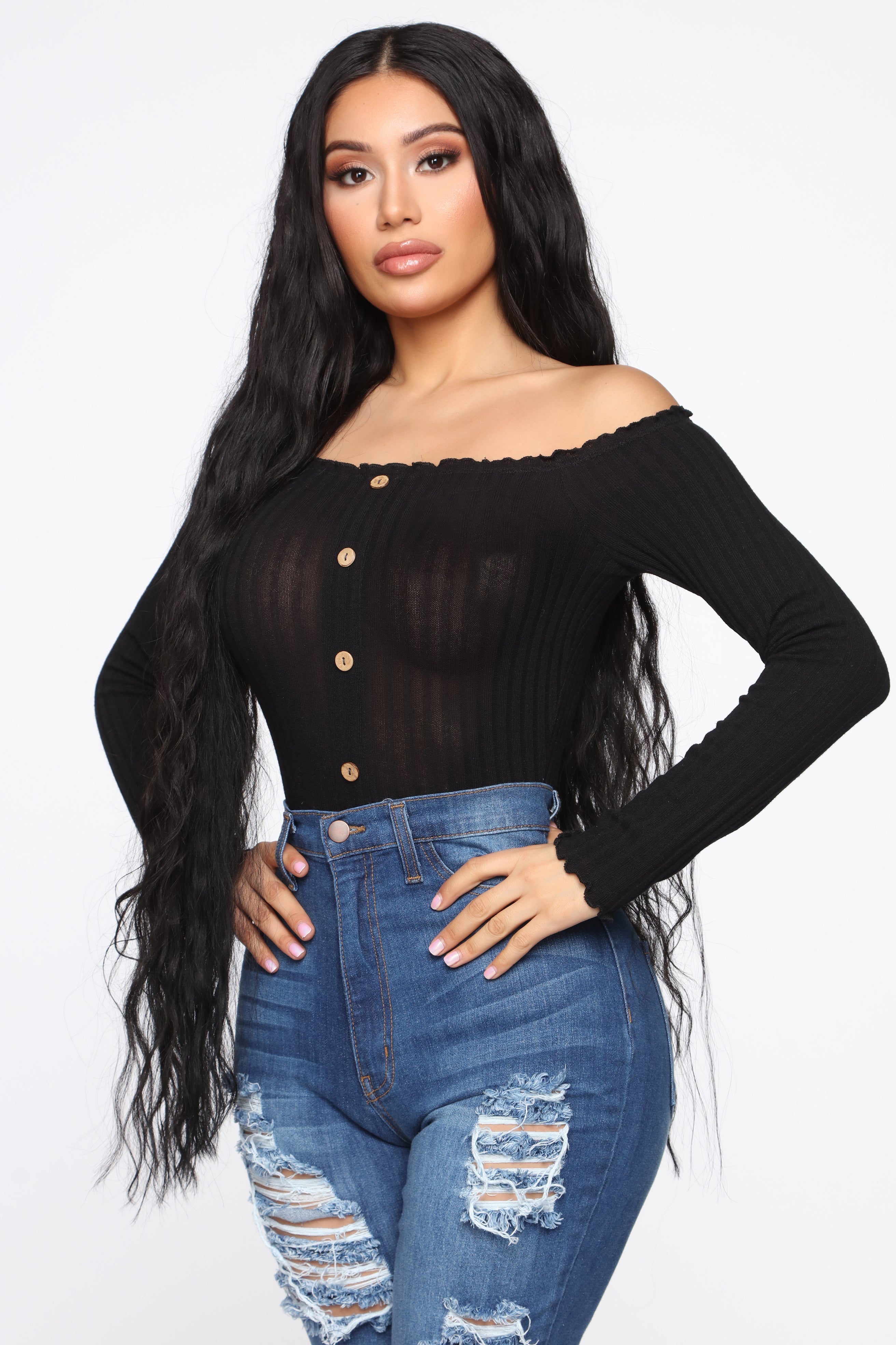Jacklyn Off Shoulder Top Black Fashion Nova Knit Tops