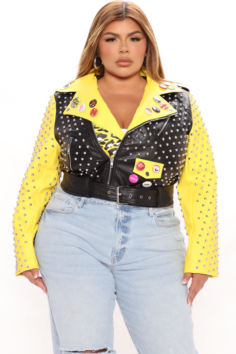 Yellow plus size moto jacket store