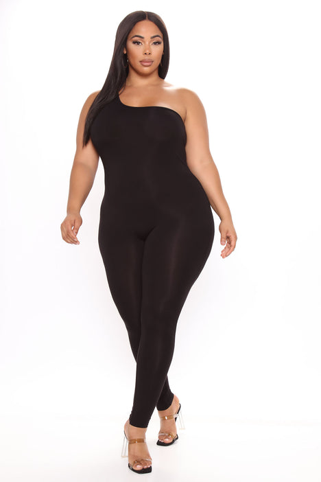 Nova Season One Shoulder Jumpsuit Black Fashion Nova