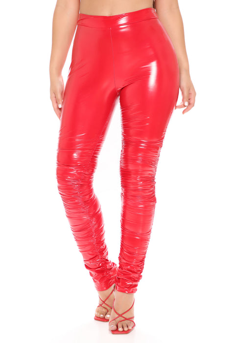 Red latex pants fashion nova online
