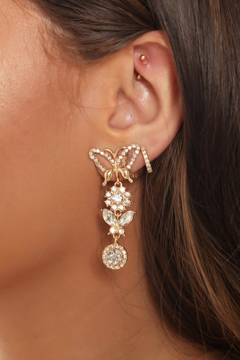 Shine Bright Butterfly Earrings Gold Clear