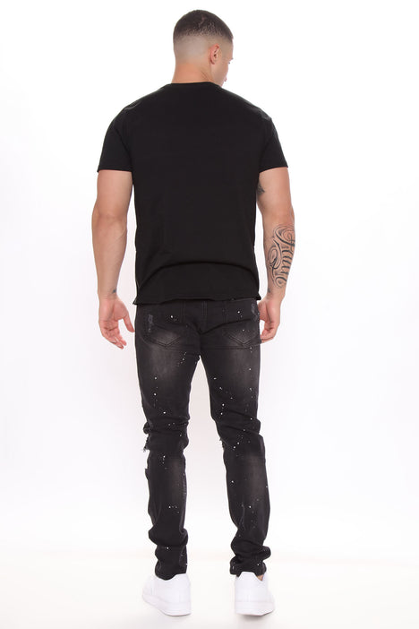 Rhinestone Ripped Skinny Jeans - Black