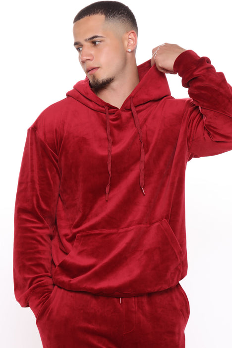 Red outlet velour hoodie