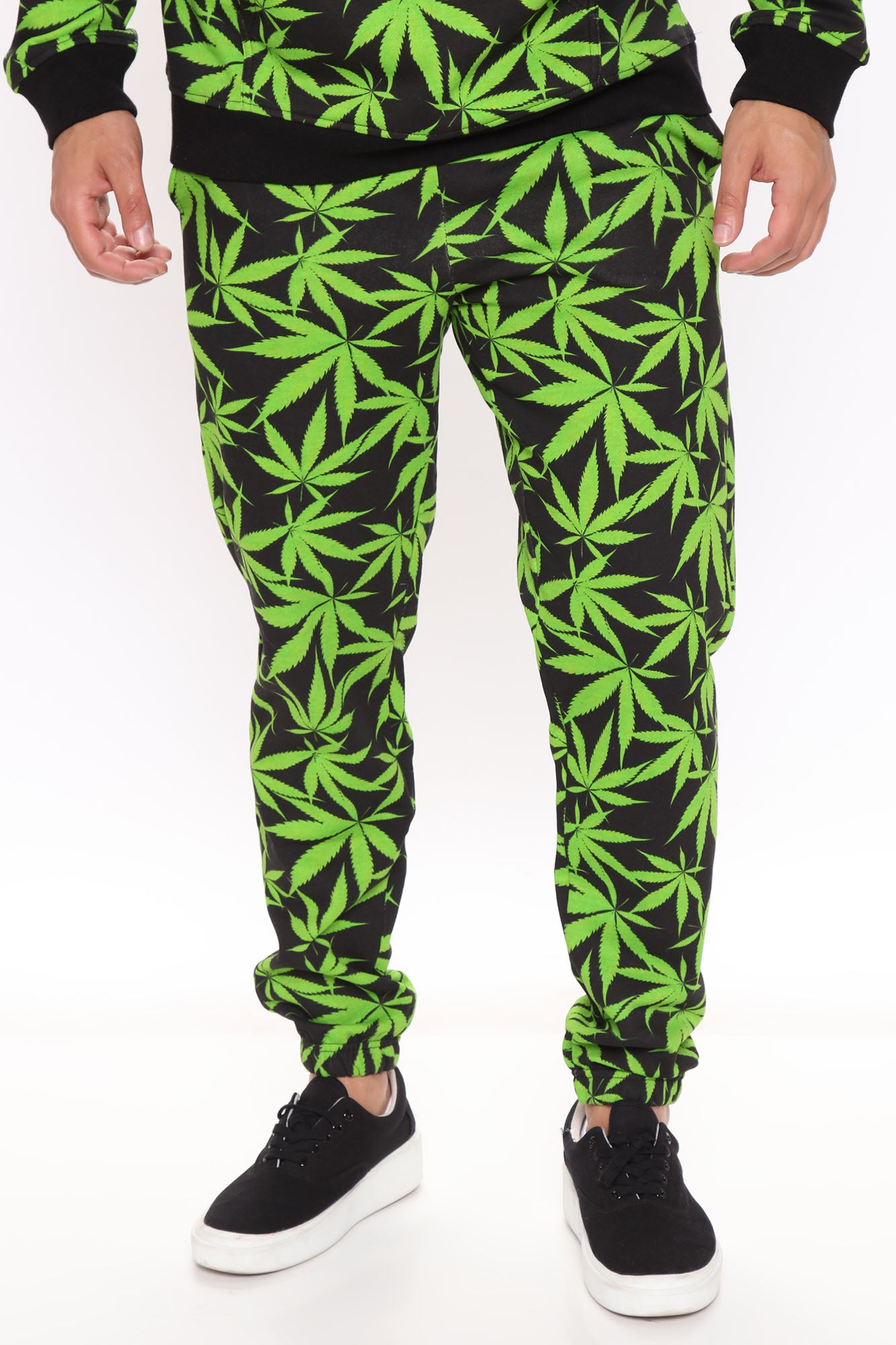 All over Weed Print Jogger - Black/Green, Fashion Nova, Mens Pants