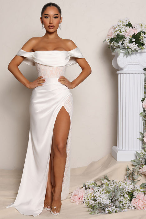 Simple Wedding Dress Sweetheart White Satin Long Prom Dress With Split  DTW47 – DressTok.co.uk