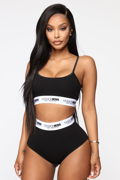 Fashion Nova Cami Bralette And Panty Set - Black/White, Fashion Nova,  Lingerie & Sleepwear