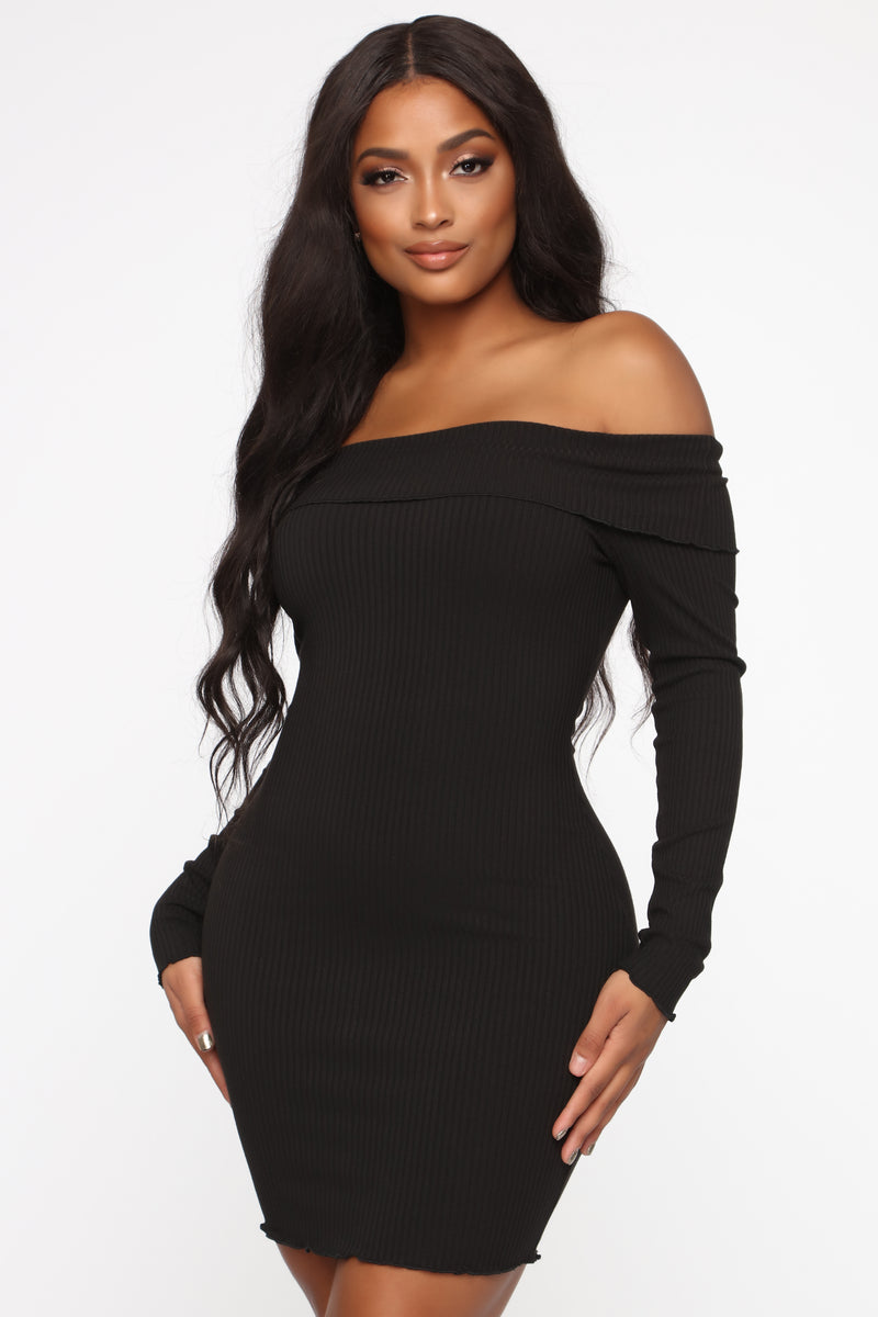 Let It Be Off Shoulder Mini Dress - Black | Fashion Nova, Dresses ...