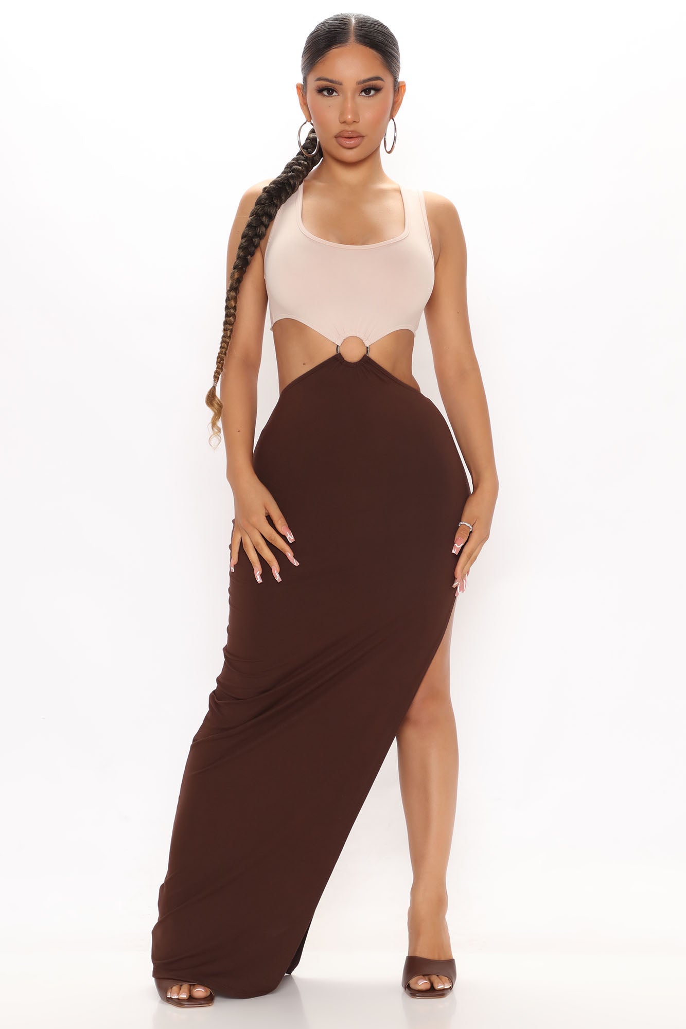 Hello Baby Maxi Dress Brown combo Fashion Nova Dresses