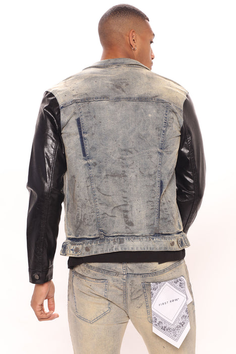 Beckham for Belstaff Mens Stockfield Denim Jacket with Leather Sleeves   Black  Coggles