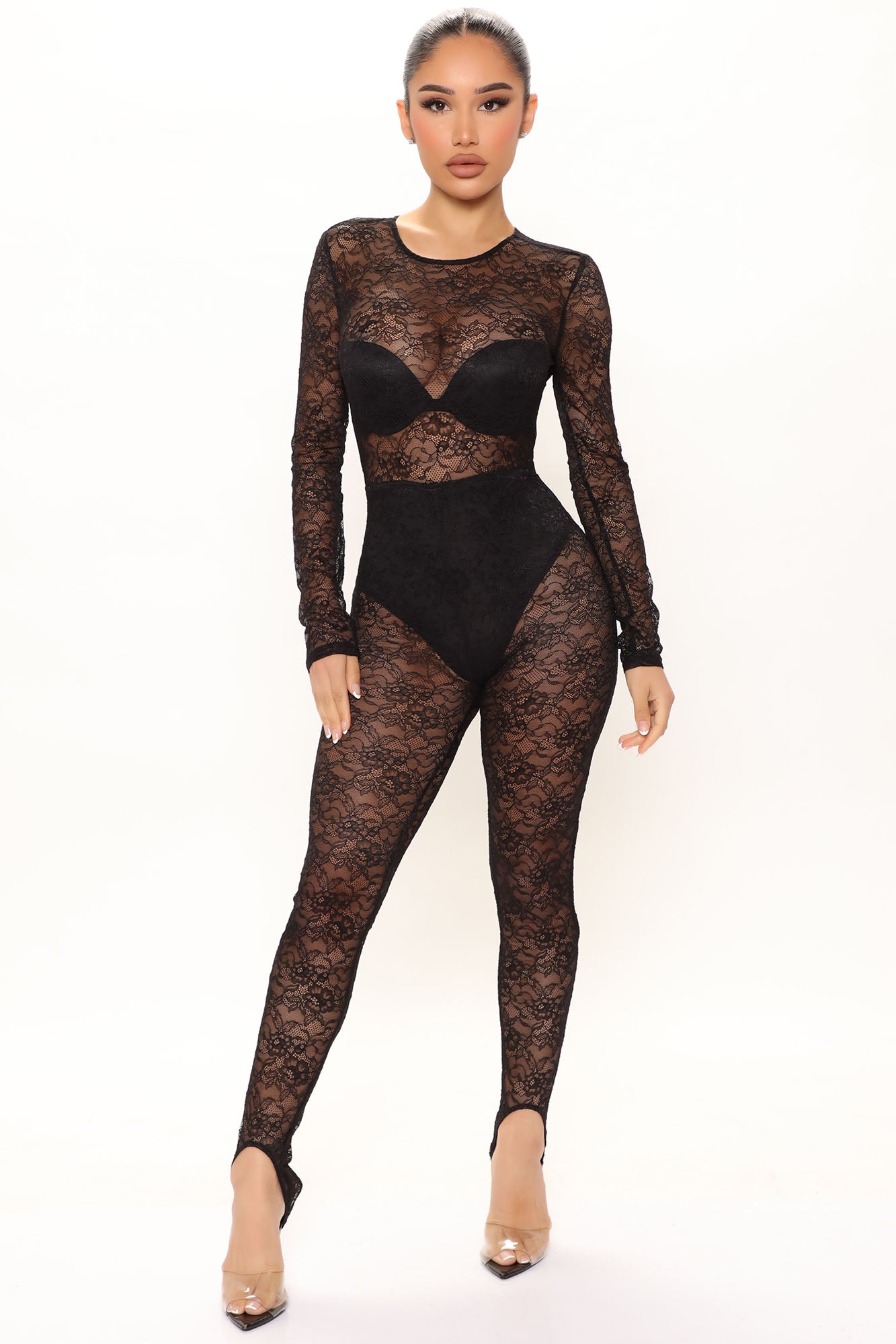 Fashion nova black lace jumpsuit 2025