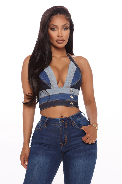 Fashion nova denim on sale crop top