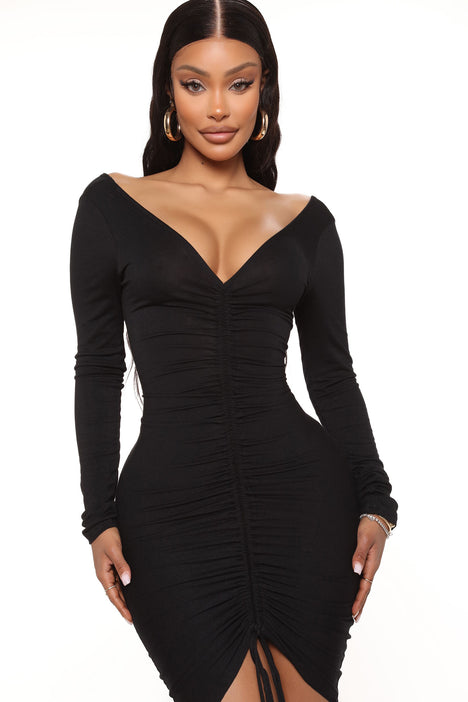 Long sleeve black dress fashion nova sales