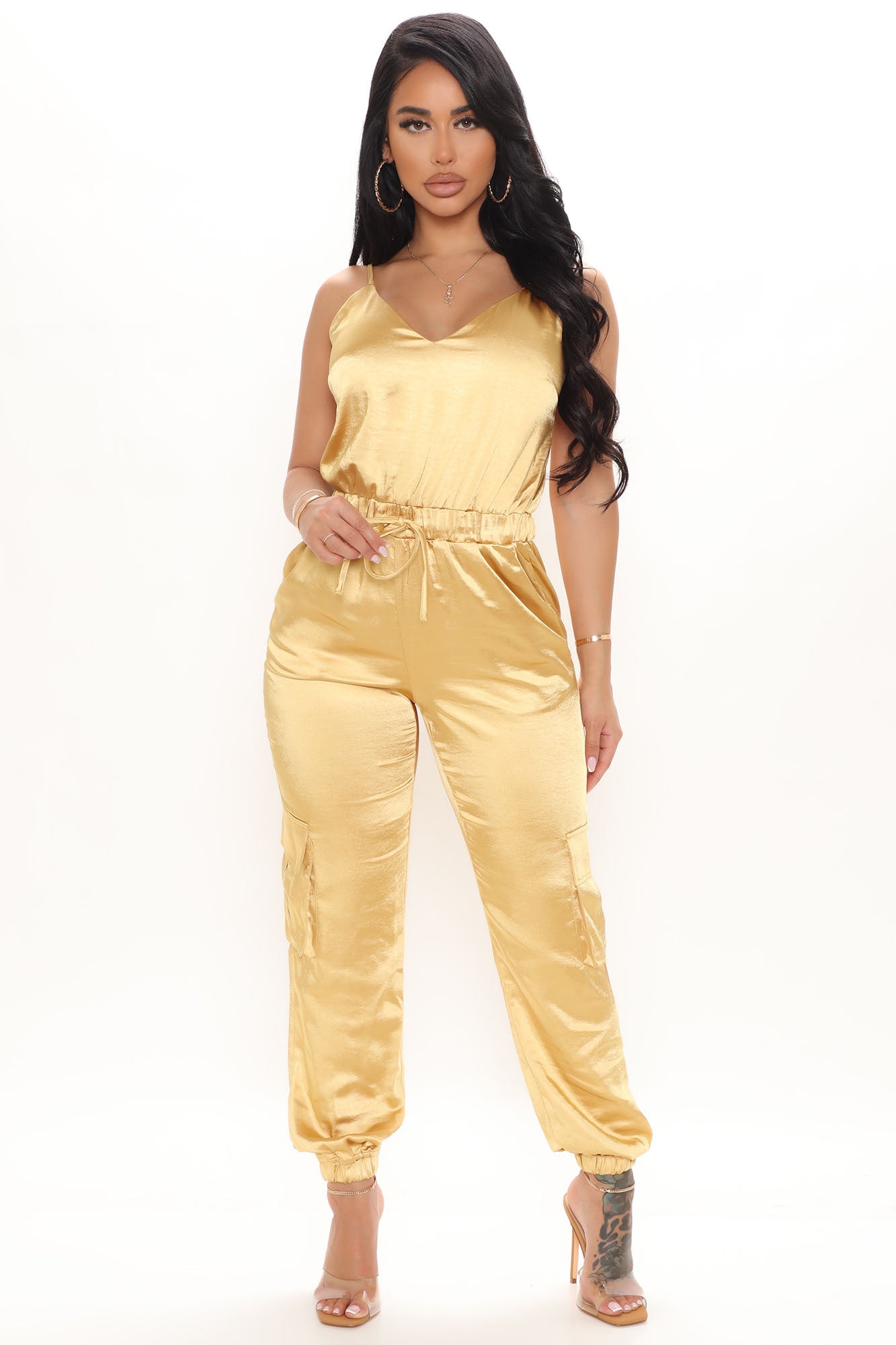 Gold best sale satin jumpsuit