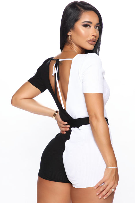 Black and white short top romper
