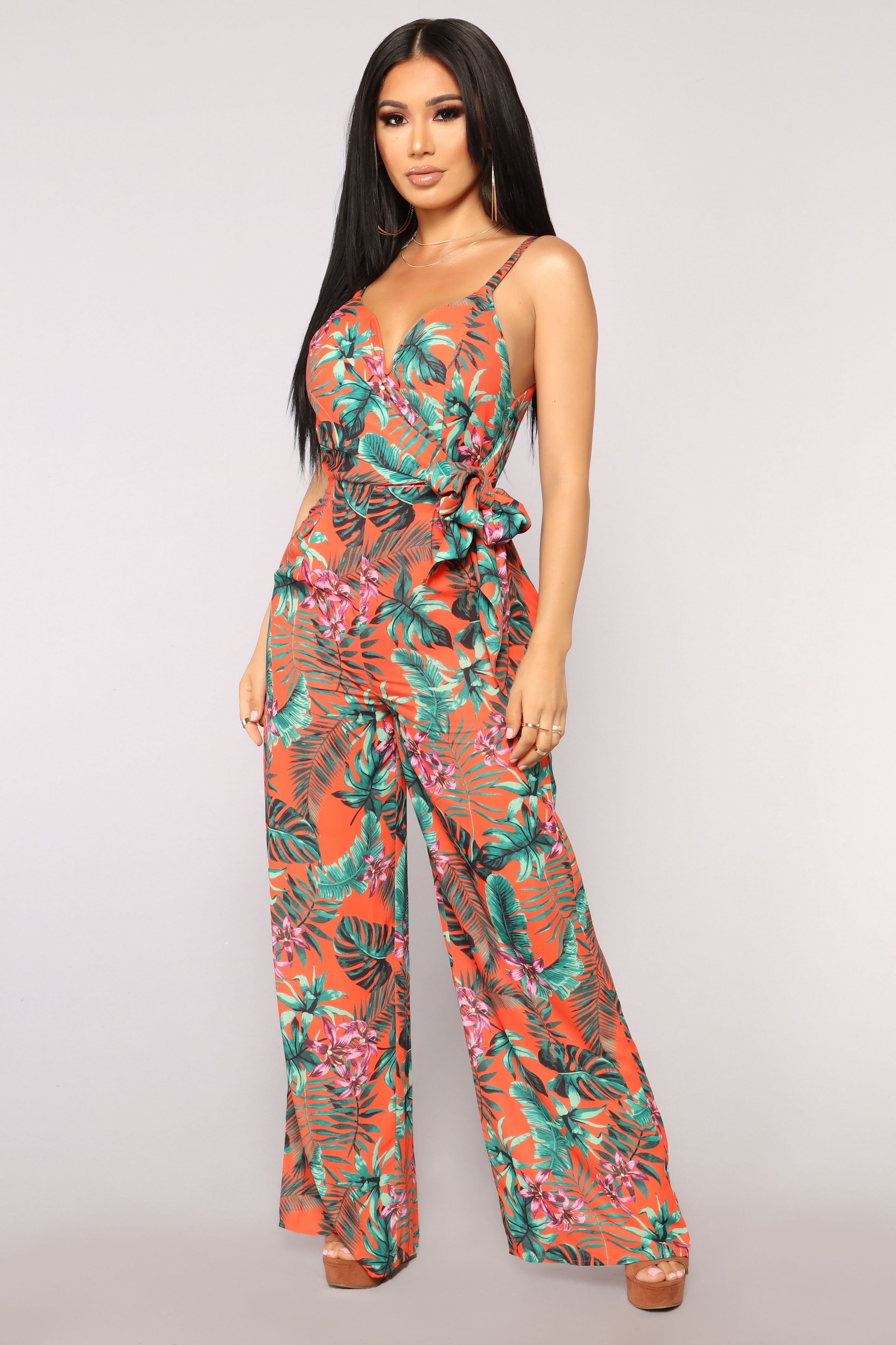 More Love Tropical Jumpsuit Orange Green
