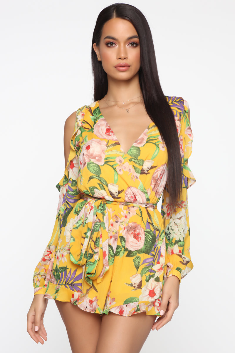 Love Down To The Root Floral Romper - Mustard | Fashion Nova, Rompers ...