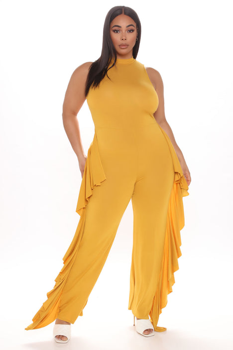 Mustard jumpsuit fashion nova on sale