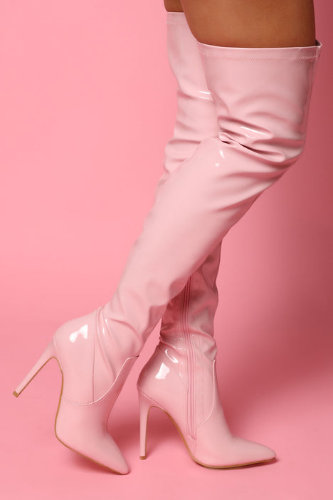 Baby pink sales knee high boots