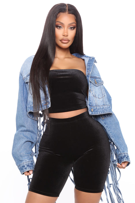 Fashion nova hotsell black denim jacket