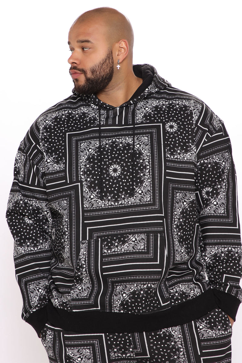 Allover Bandana Print Hoodie Black/White Fashion Nova, Mens Fleece