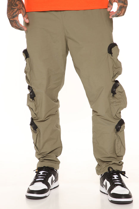 Triple Pocket Nylon Cargo Pants Olive