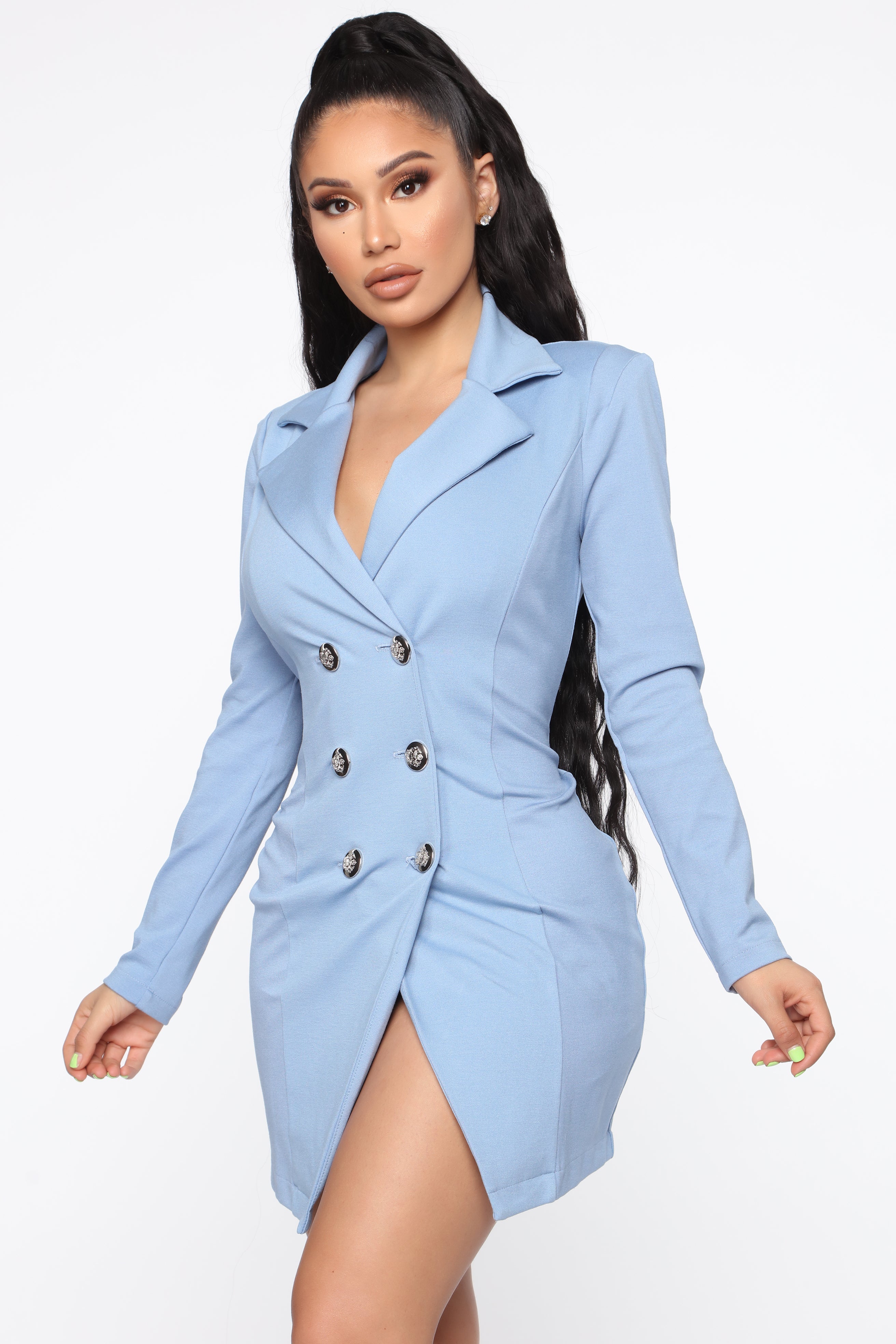 Baby blue blazer best sale dress