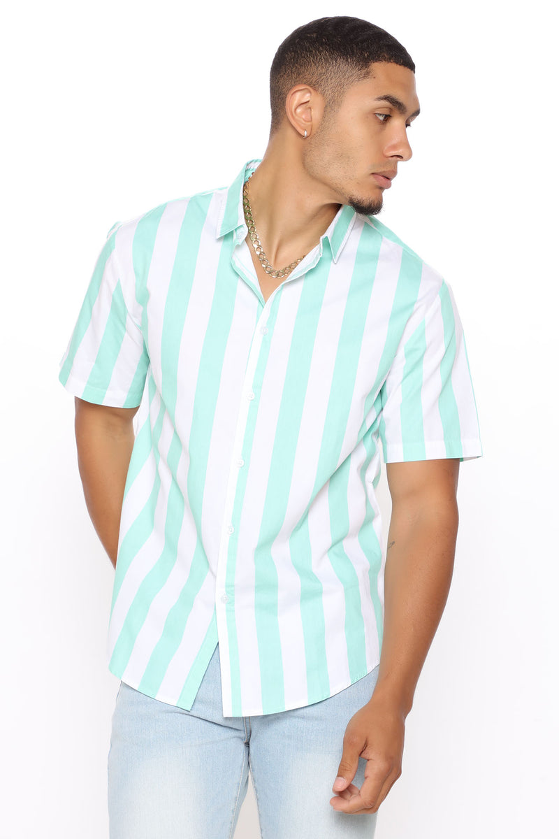 Free And Easy Vertical Striped Short Sleeve Woven Top - Mint | Fashion ...