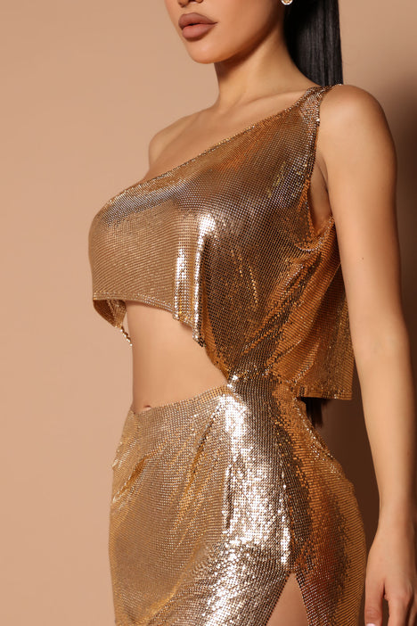 Valerie Metal Mesh Skirt Set Gold Fashion Nova Luxe Fashion