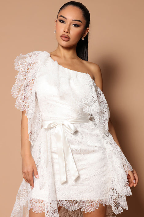 White lace one shoulder dress discount