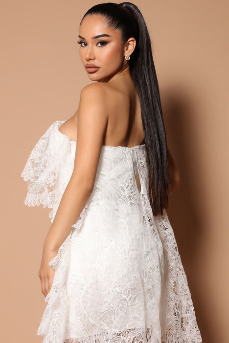 White lace one shoulder dress discount