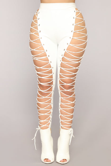 She s A Maneater Lace Up Pants White