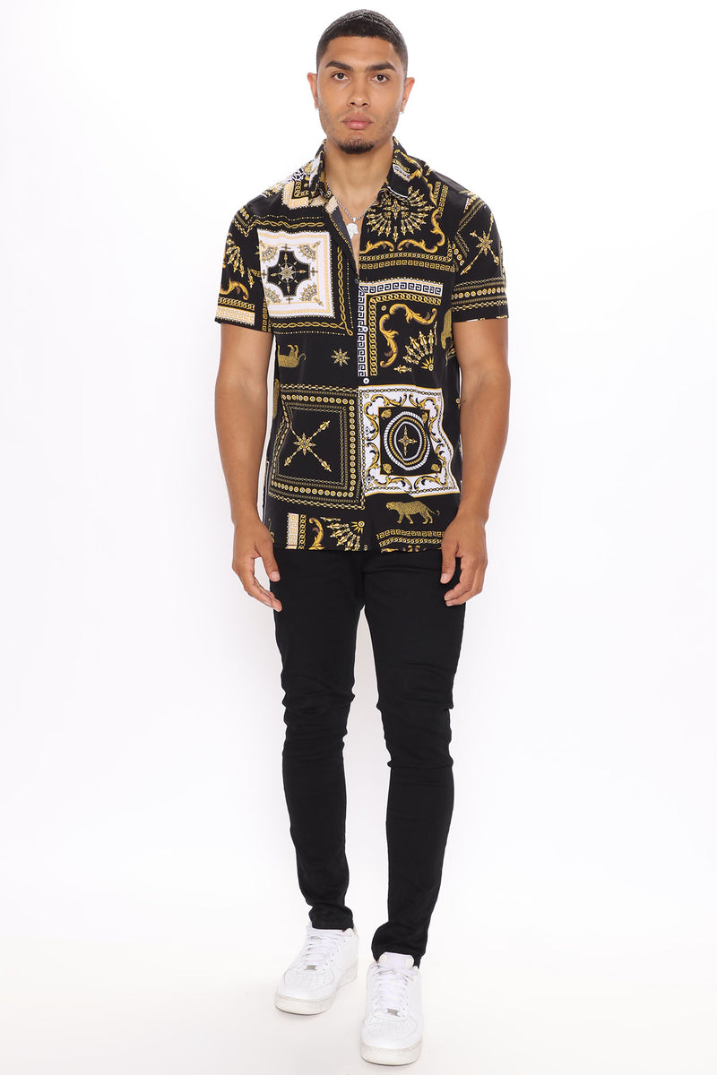 Kingdom Short Sleeve Woven Top - Black/Gold | Fashion Nova, Mens Shirts ...