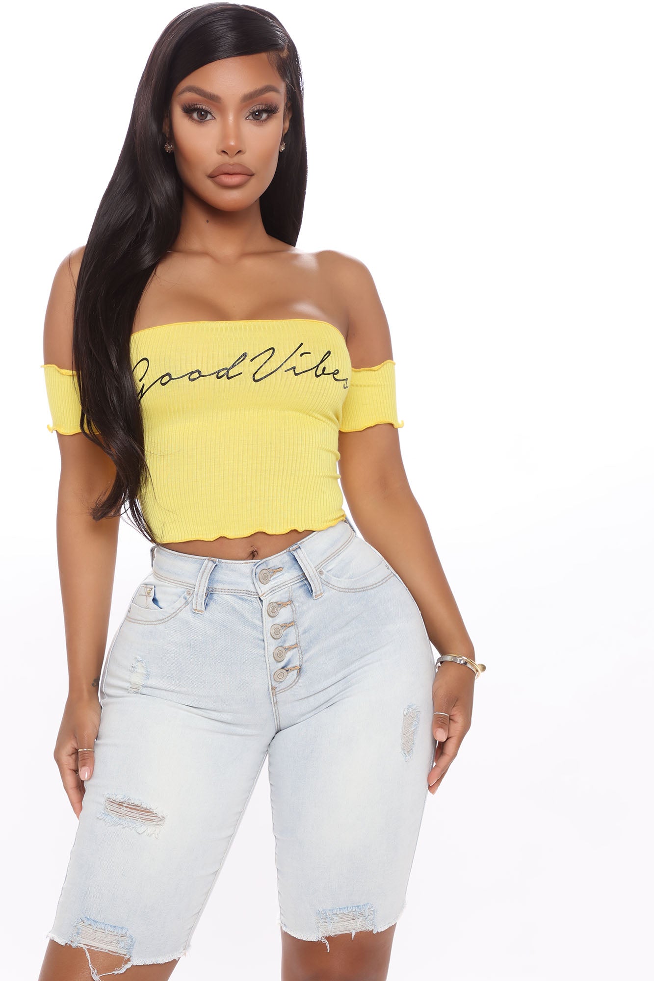 Off shoulder store yellow top