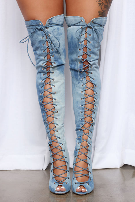 Fashion nova denim boots discount