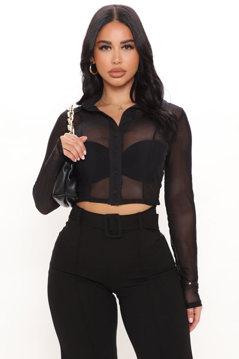 As You Sheer Mesh Shirt - Black | Fashion Nova, Knit Tops