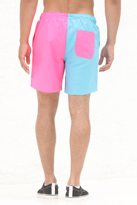 Half pink half blue shorts sales