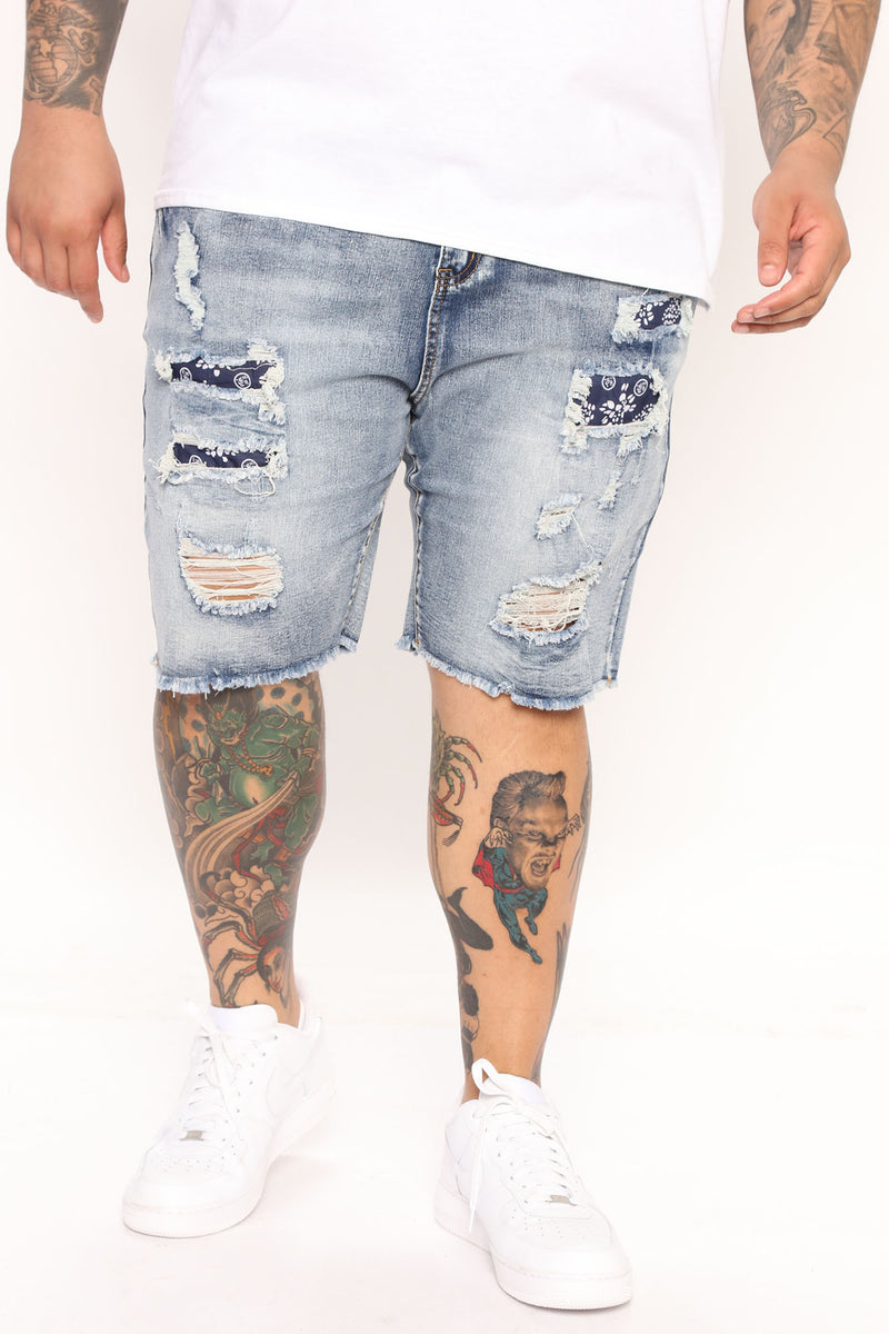 Rebel With Bandana Denim Shorts - Medium Wash | Fashion Nova, Mens Denim Shorts | Fashion Nova
