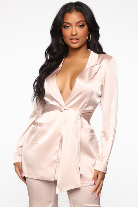 All The Power Satin Suit Set Nude Fashion Nova Matching Sets
