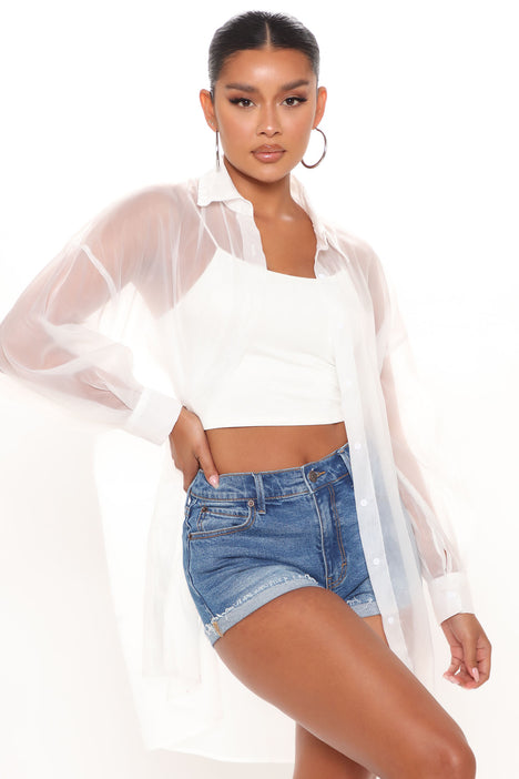 Arabella Oversized Sheer Shirt - White | Fashion Nova, Shirts u0026 Blouses |  Fashion Nova
