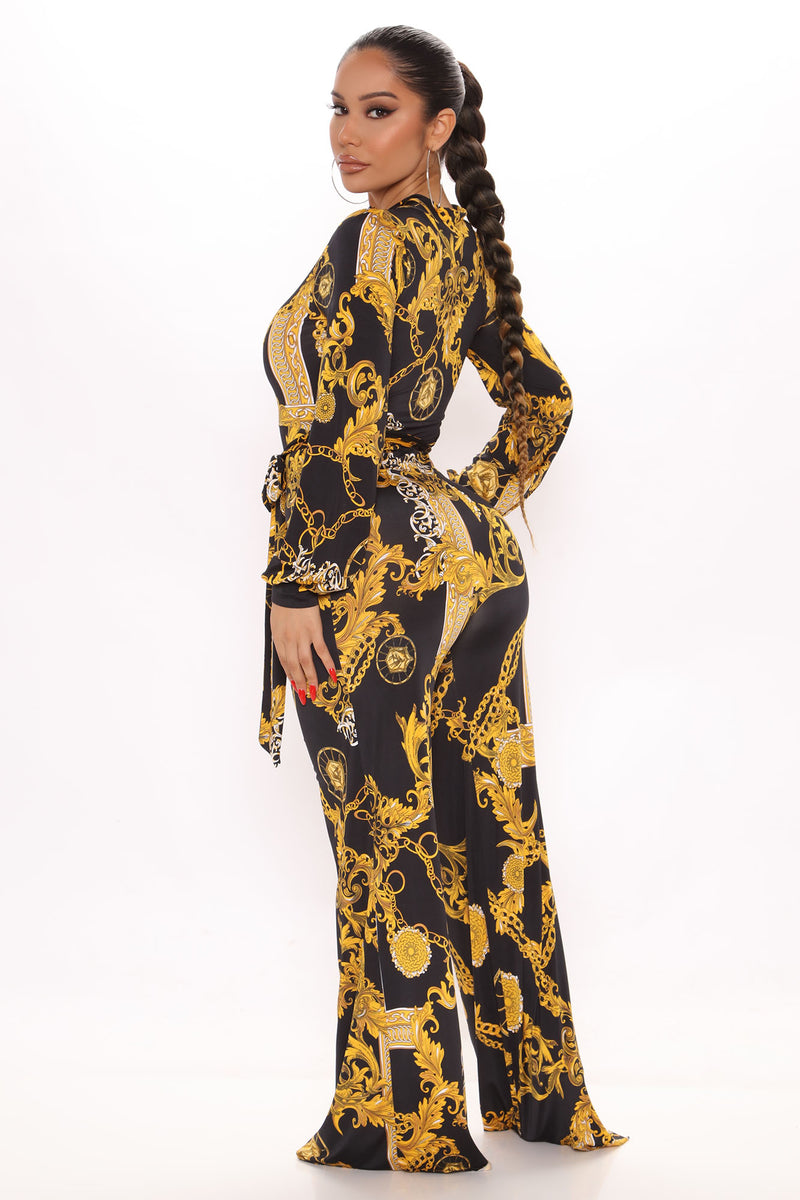 High Status Printed Jumpsuit - Black/Gold | Fashion Nova, Jumpsuits ...