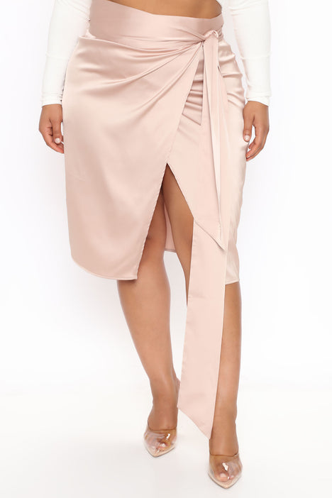 Vivianna satin wrap midi skirt sales